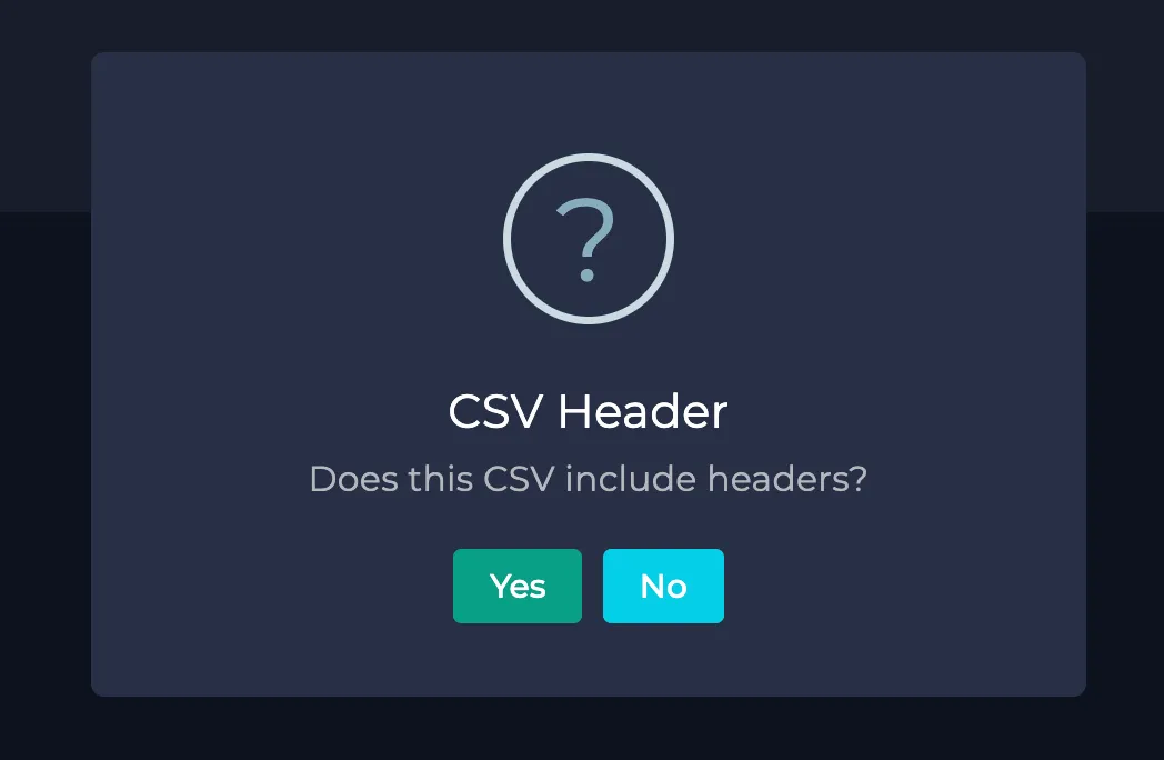 Include csv header question modal